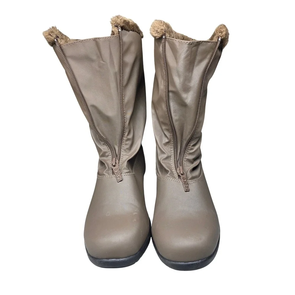 Totes Womens Snowflake Winter Boots Taupe Faux Fur Lined Front Zip Size 7